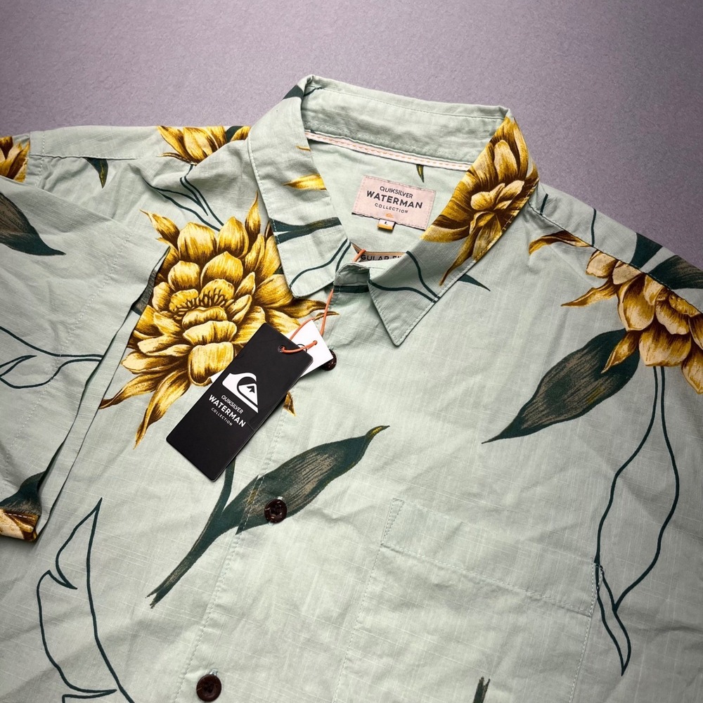 Quiksilver‎ Waterman Perfect Bloom Shirt Mens Large Sage Green Floral AQMWT03486